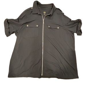 Belle by Kim Gravel Women's Plus Sz 2X Knit Front Full Zip Black Utility Shirt